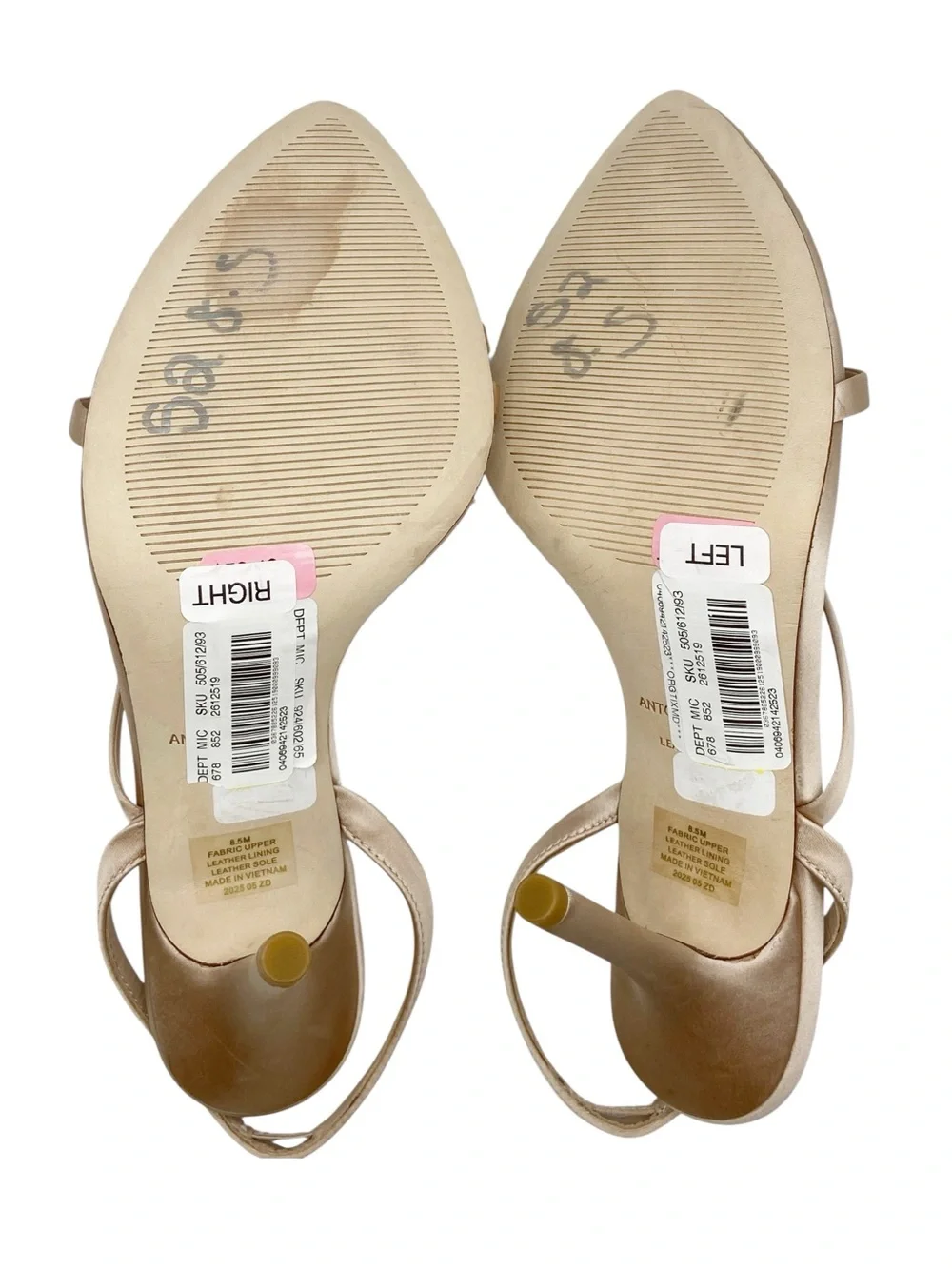 Antonio Melani Ames Two Satin Jeweled Thong Dusk Sand Heels Size 8.5 NWOB